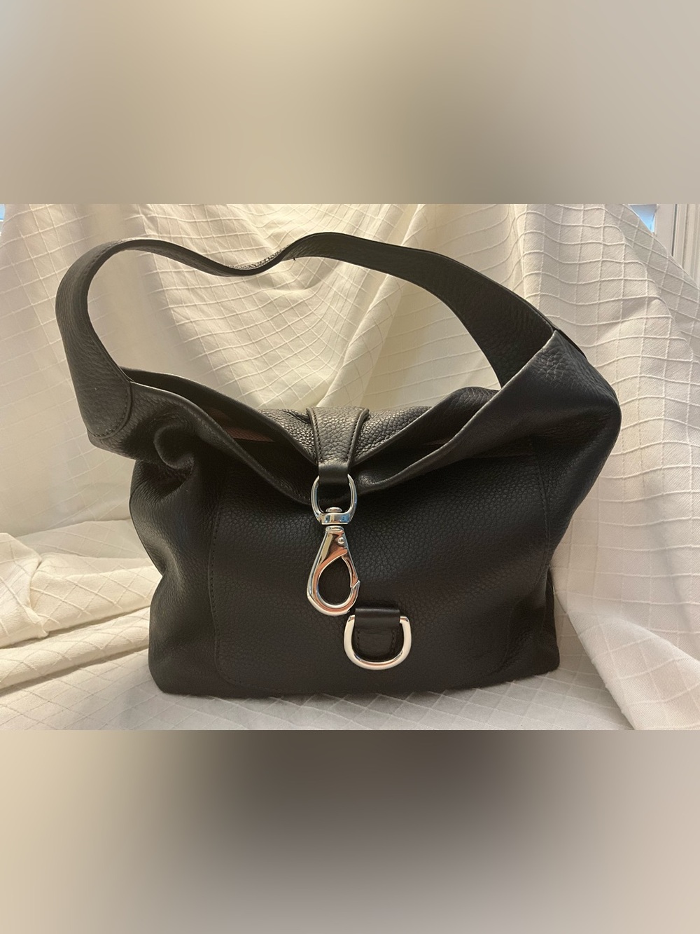 Dooney & Bourke Black Pebbled Leather Shoulder Bag with Silver Hardware